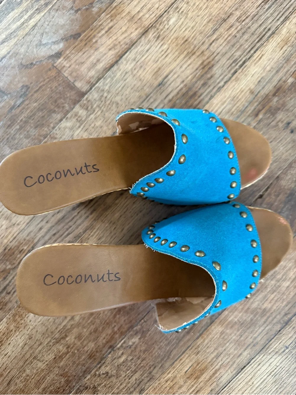 Coconuts by Matisse Turquoise Suede Studded Wedge Mules